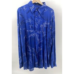 FUBU Men's Long‎ Sleeve Shirt Blue XXL Logo Print, Button-Up